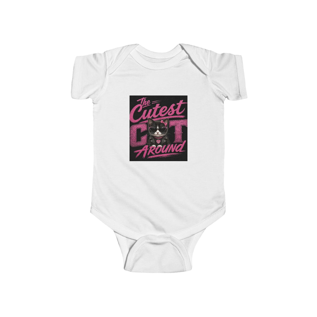 Infant Bodysuit - "The Cutest Cat Around" Baby Onesie, Retro Pink Cat Graphic