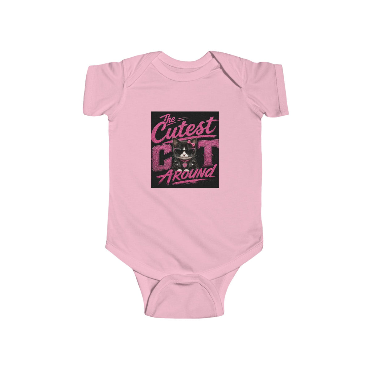 Infant Bodysuit - "The Cutest Cat Around" Baby Onesie, Retro Pink Cat Graphic