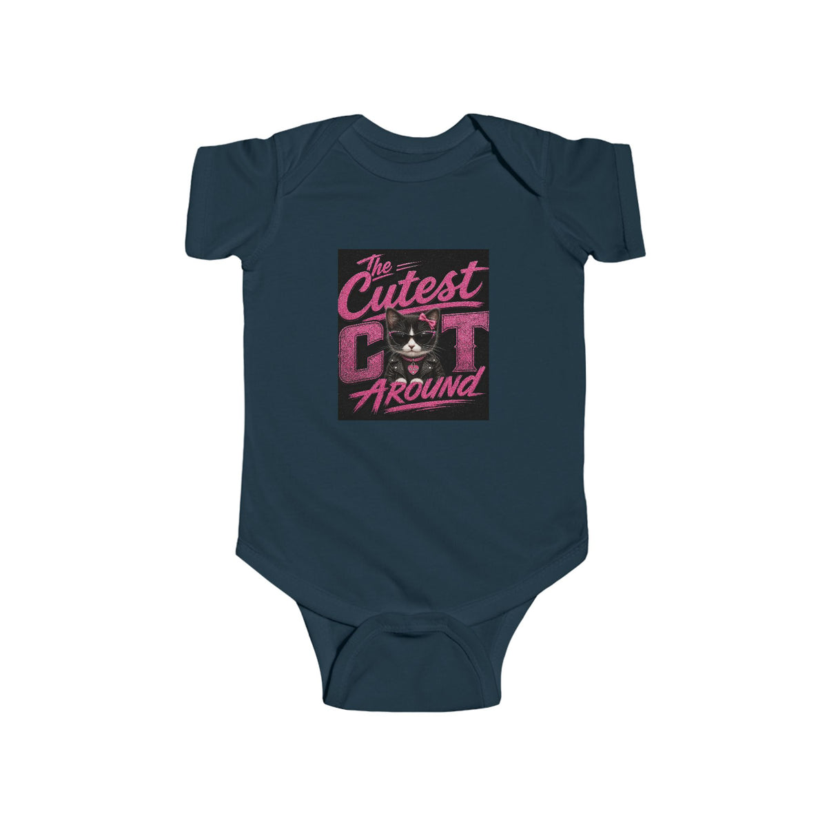 Infant Bodysuit - "The Cutest Cat Around" Baby Onesie, Retro Pink Cat Graphic