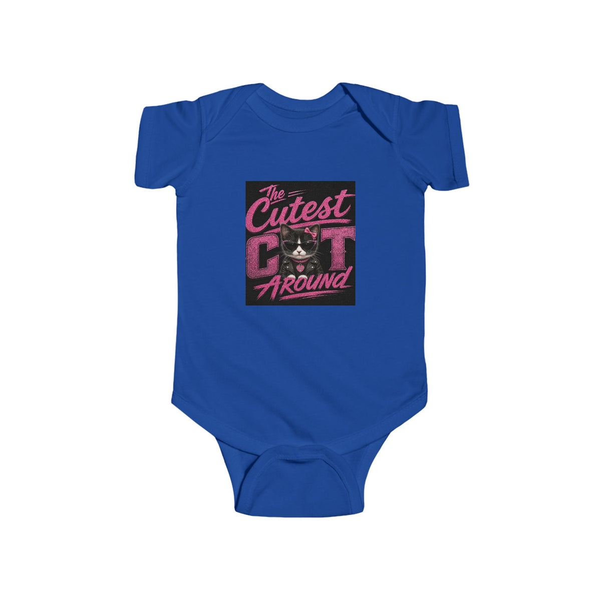 Infant Bodysuit - "The Cutest Cat Around" Baby Onesie, Retro Pink Cat Graphic