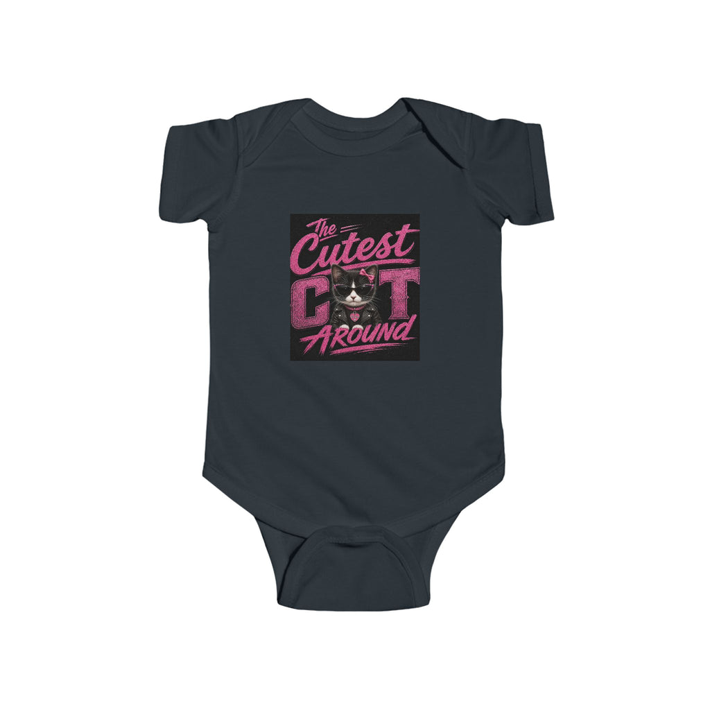 Infant Bodysuit - "The Cutest Cat Around" Baby Onesie, Retro Pink Cat Graphic