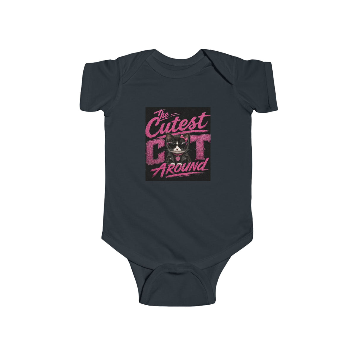 Infant Bodysuit - "The Cutest Cat Around" Baby Onesie, Retro Pink Cat Graphic
