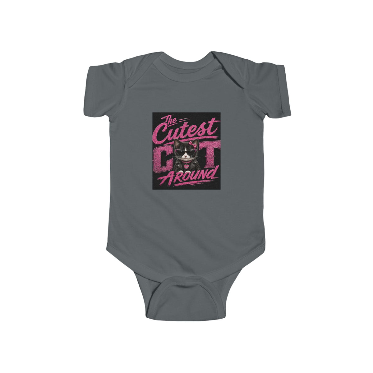 Infant Bodysuit - "The Cutest Cat Around" Baby Onesie, Retro Pink Cat Graphic
