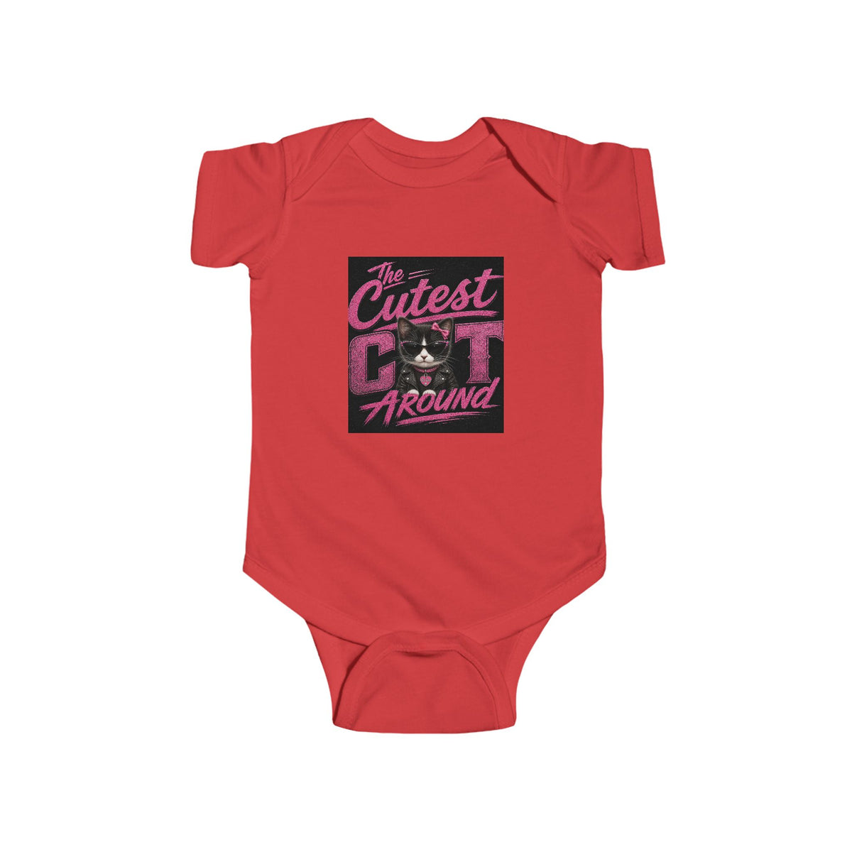 Infant Bodysuit - "The Cutest Cat Around" Baby Onesie, Retro Pink Cat Graphic