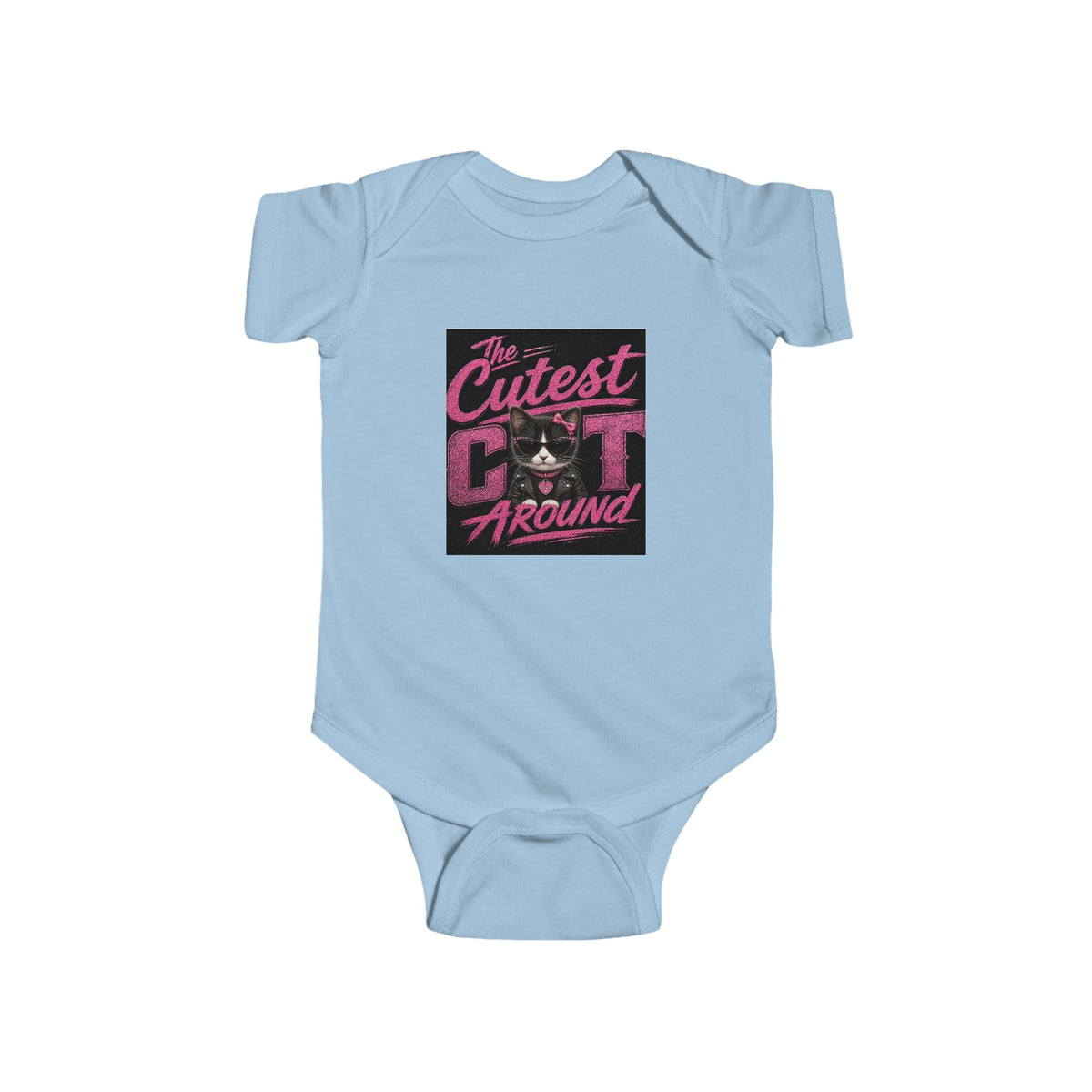 Infant Bodysuit - "The Cutest Cat Around" Baby Onesie, Retro Pink Cat Graphic