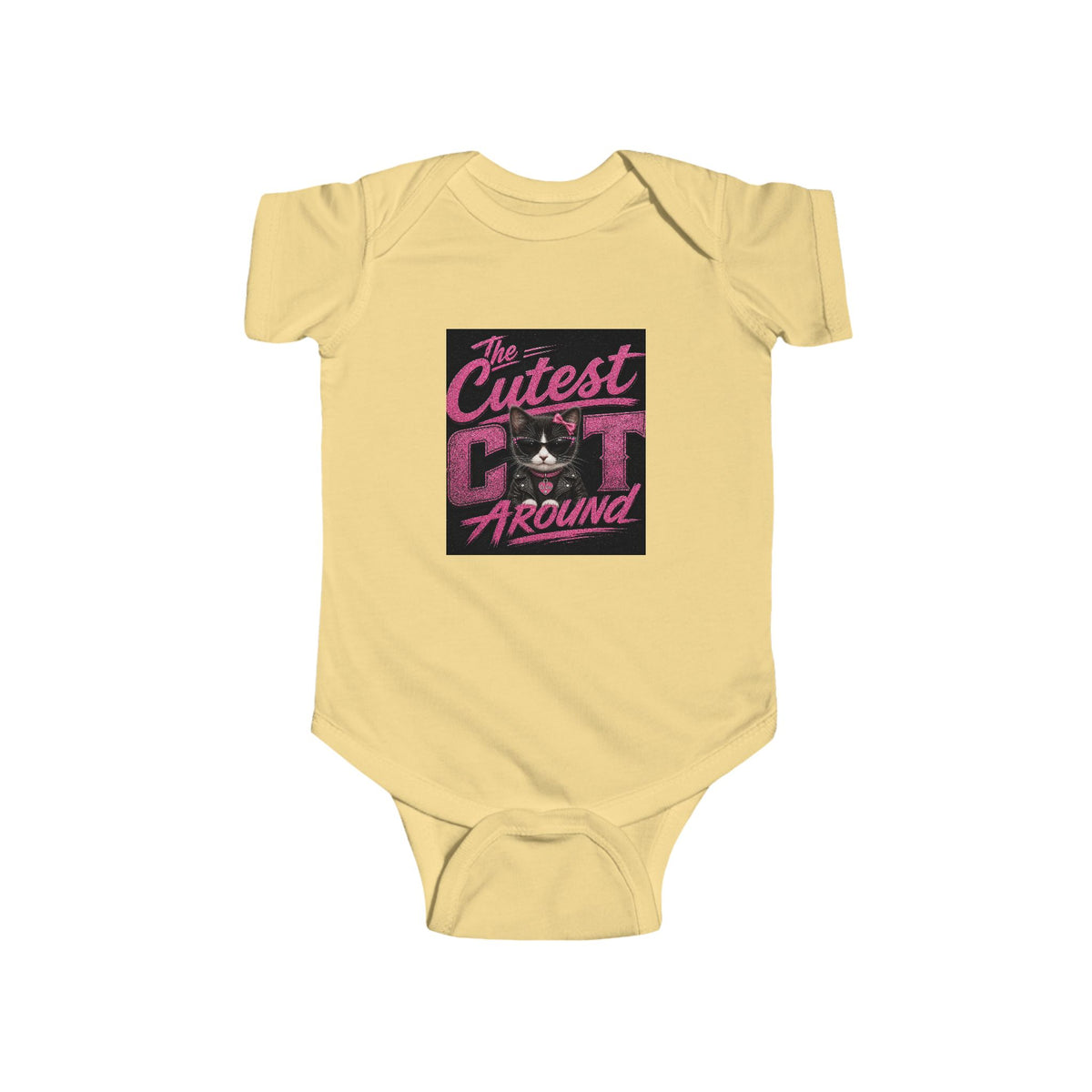 Infant Bodysuit - "The Cutest Cat Around" Baby Onesie, Retro Pink Cat Graphic