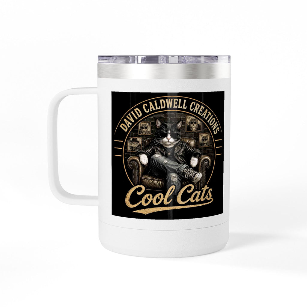 15oz Insulated Travel Mug — "Rescue Meow" Vintage Rescue Cats Design