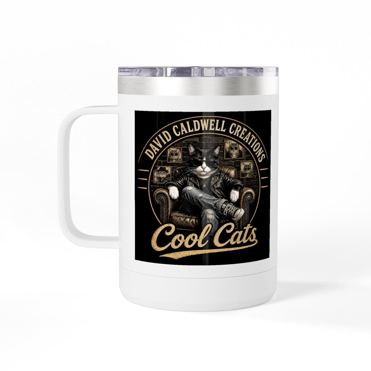 15oz Insulated Travel Mug — "Rescue Meow" Vintage Rescue Cats Design