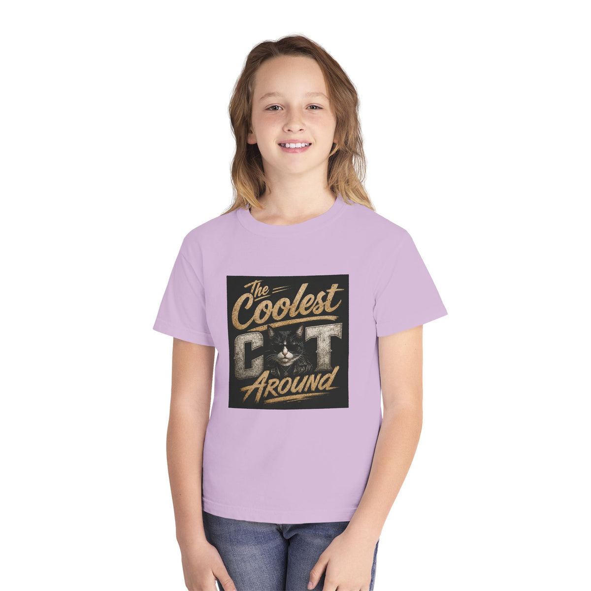 Youth Tee - "The Coolest Cat Around" Retro Graphic Cat Shirt