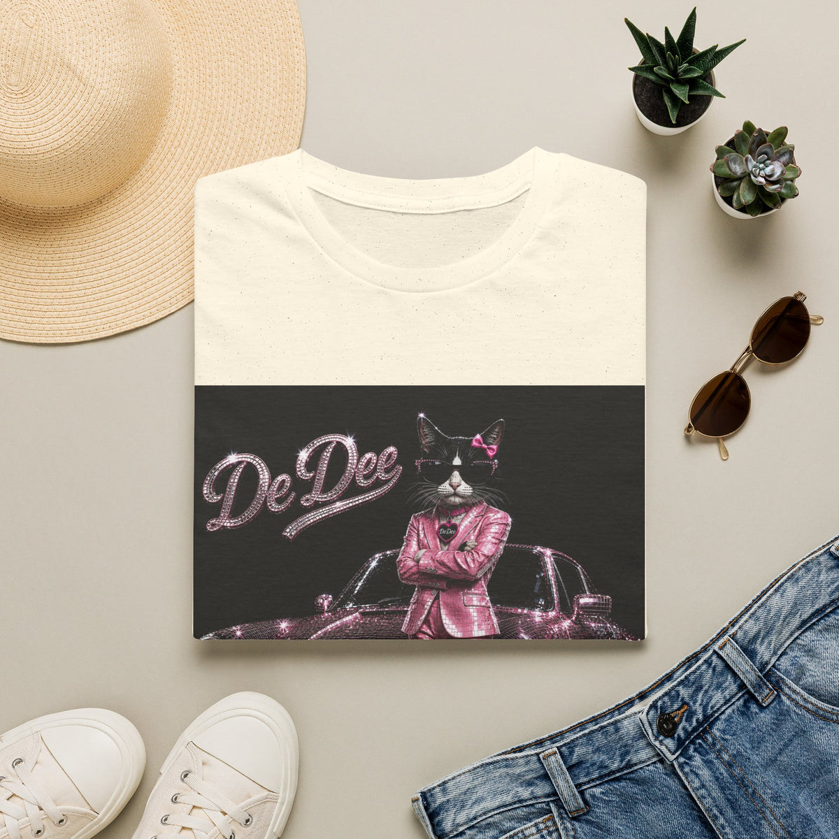 Cool Cat sparkles pink car Motivational T-Shirt — "Stay Cool. Work Hard. Never Quit."
