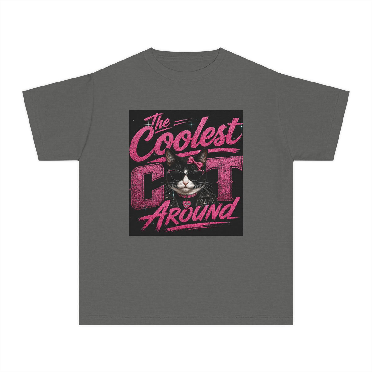 Youth Tee — "The Coolest Cat Around" Graphic Cat Shirt