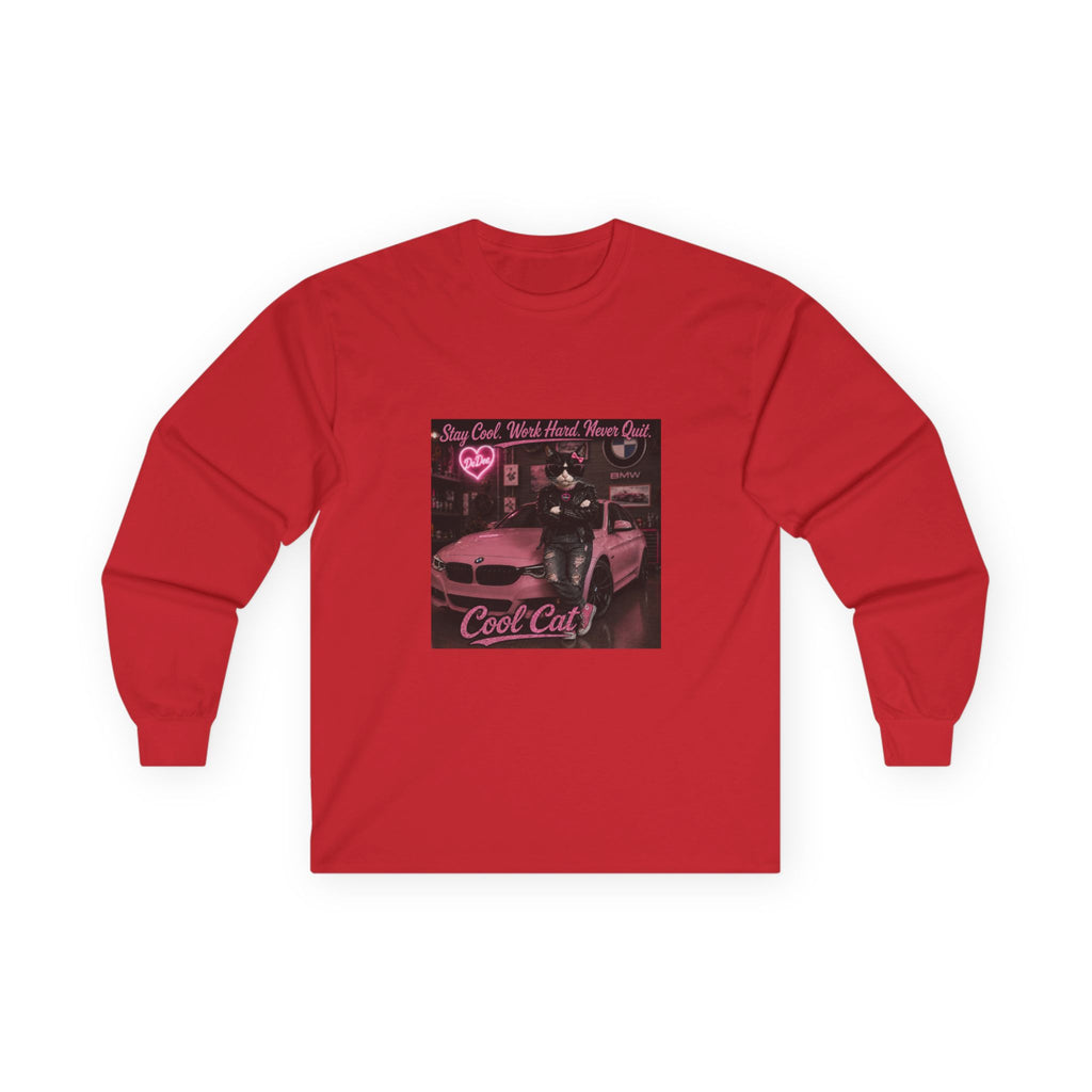 Cool Cat Long Sleeve Tee – "Stay Cool. Work Hard. Never Quit." Graphic Shirt