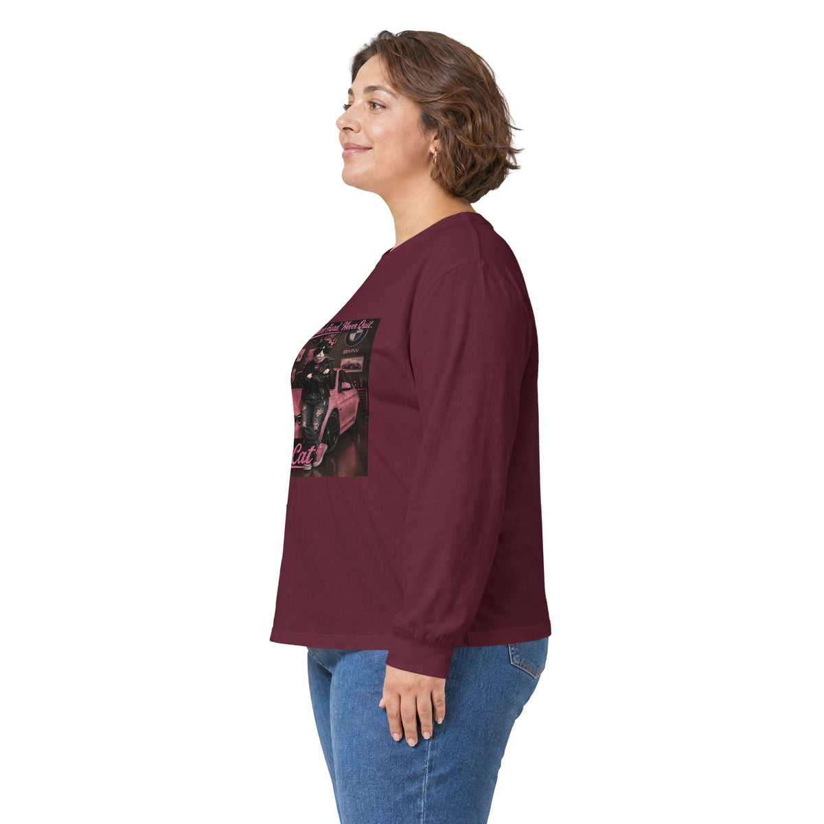 Cool Cat Long Sleeve Tee – "Stay Cool. Work Hard. Never Quit." Graphic Shirt