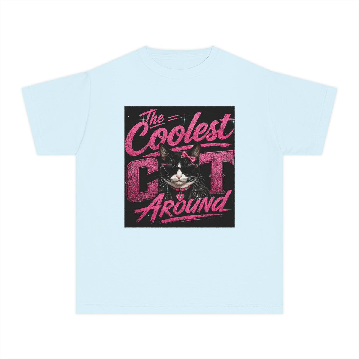 Youth Tee — "The Coolest Cat Around" Graphic Cat Shirt