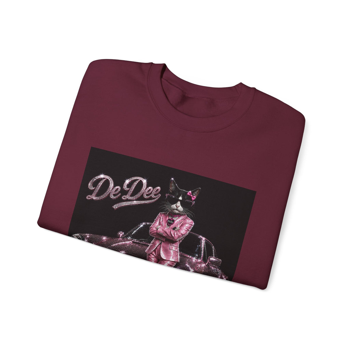 Cool Cat sparkles car Sweatshirt Pink DeDee— Retro Cat Graphic Crewneck
