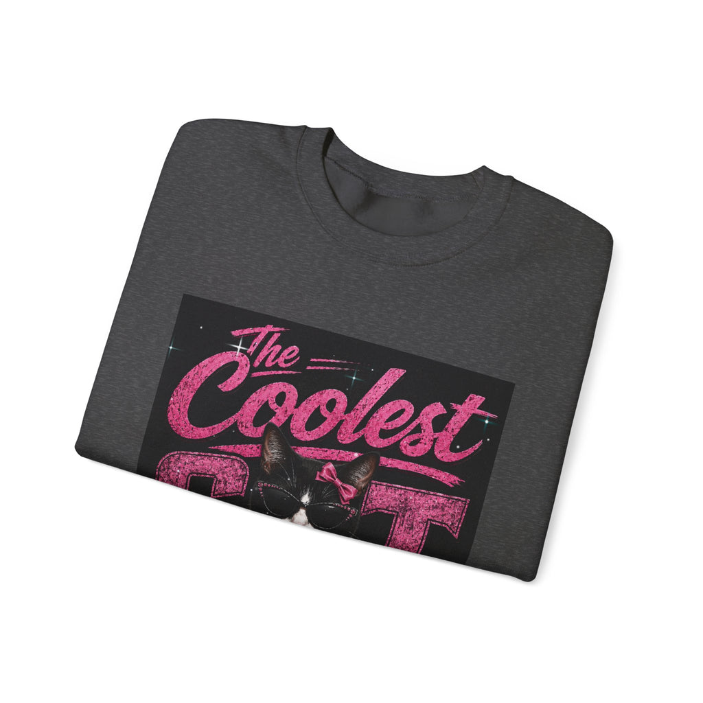 Coolest Cat Around Sweatshirt — Retro Cat Graphic Crewneck