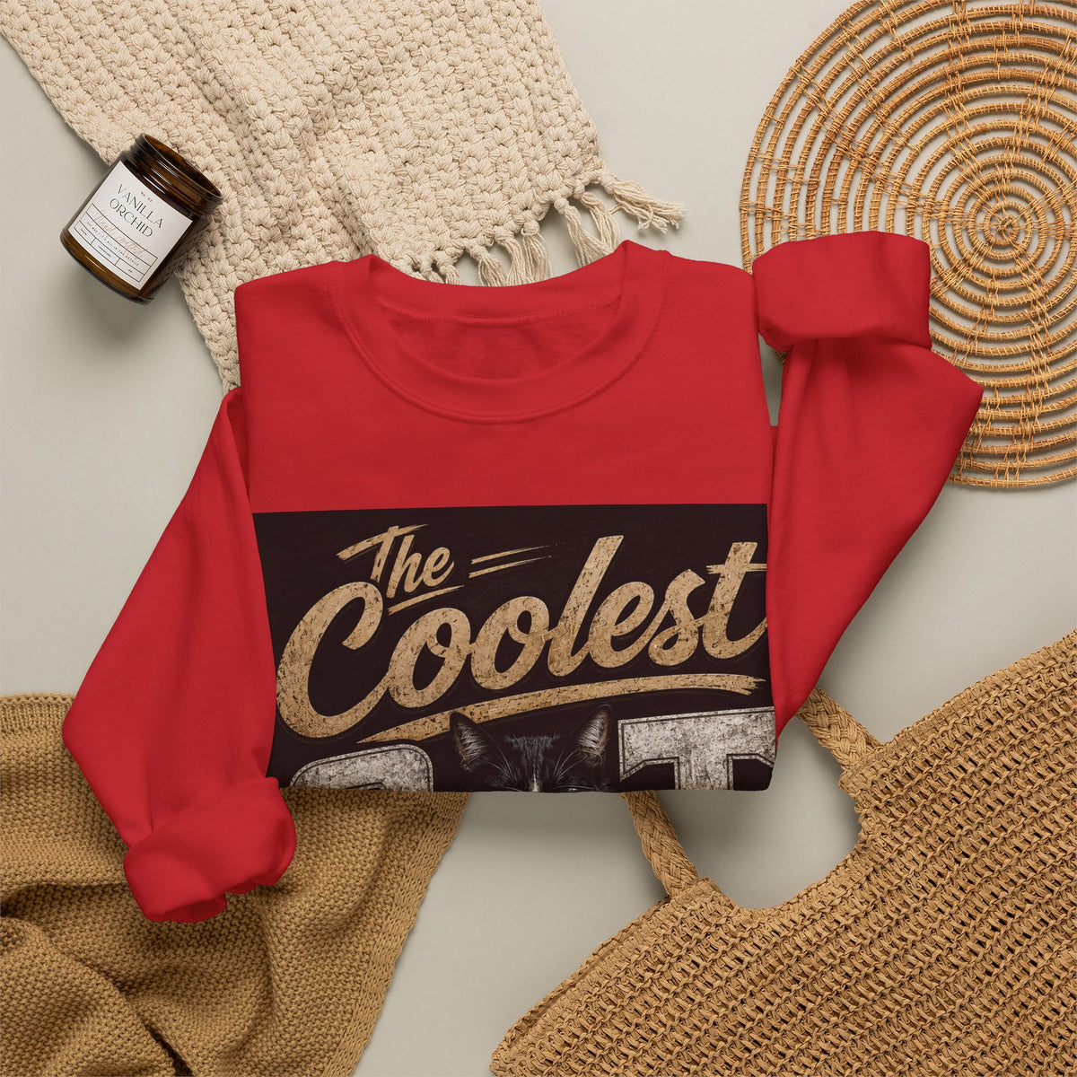 Coolest Cat Around Sweatshirt – Vintage Cat Graphic Crewneck