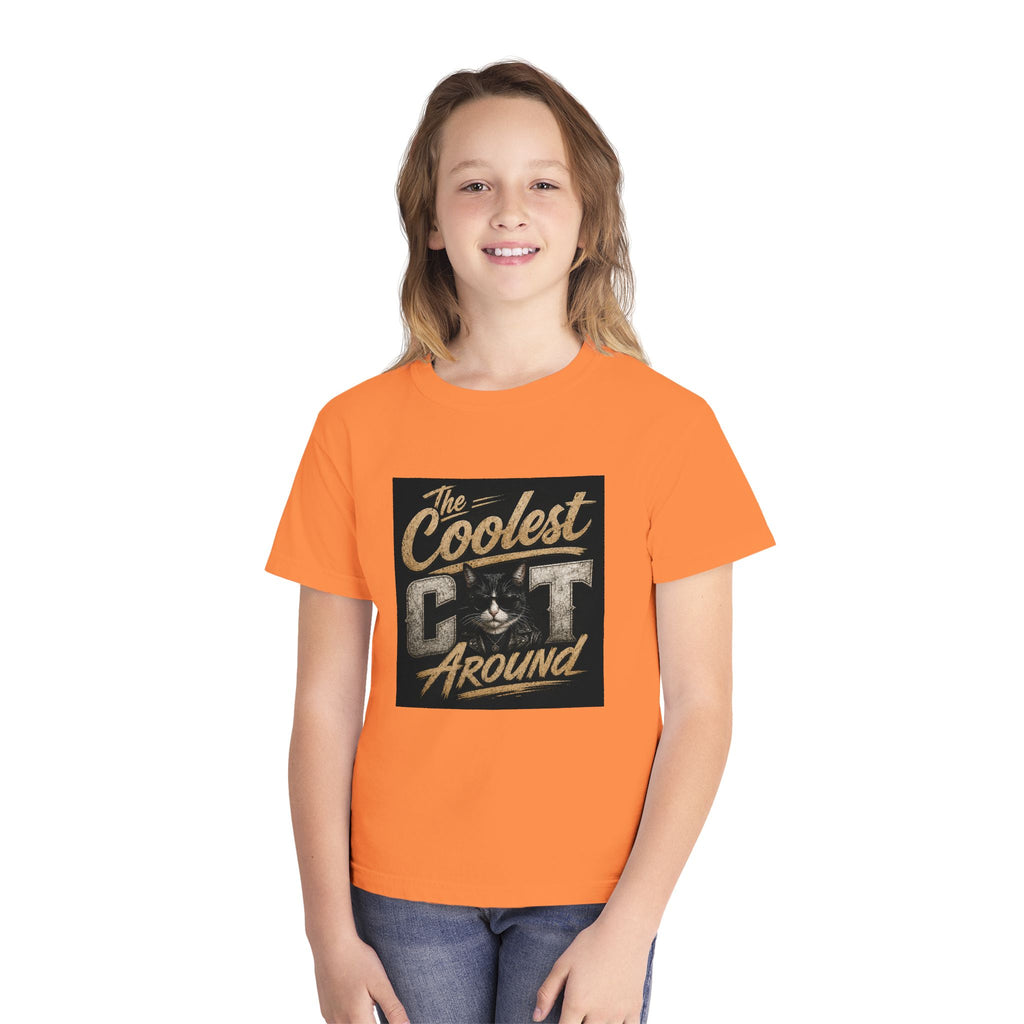 Youth Tee - "The Coolest Cat Around" Retro Graphic Cat Shirt