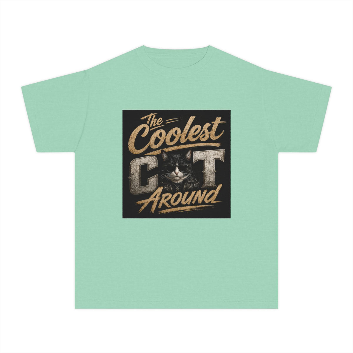 Youth Tee - "The Coolest Cat Around" Retro Graphic Cat Shirt