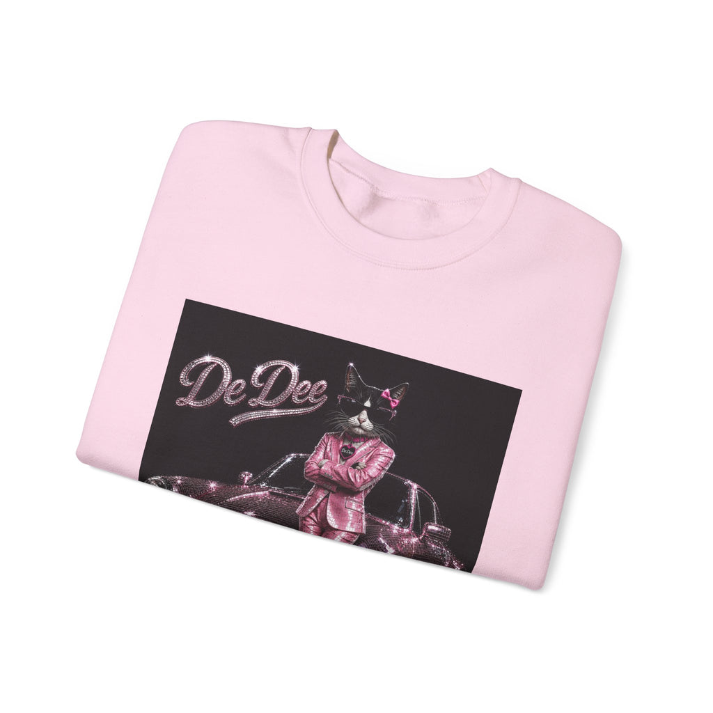Cool Cat sparkles car Sweatshirt Pink DeDee— Retro Cat Graphic Crewneck