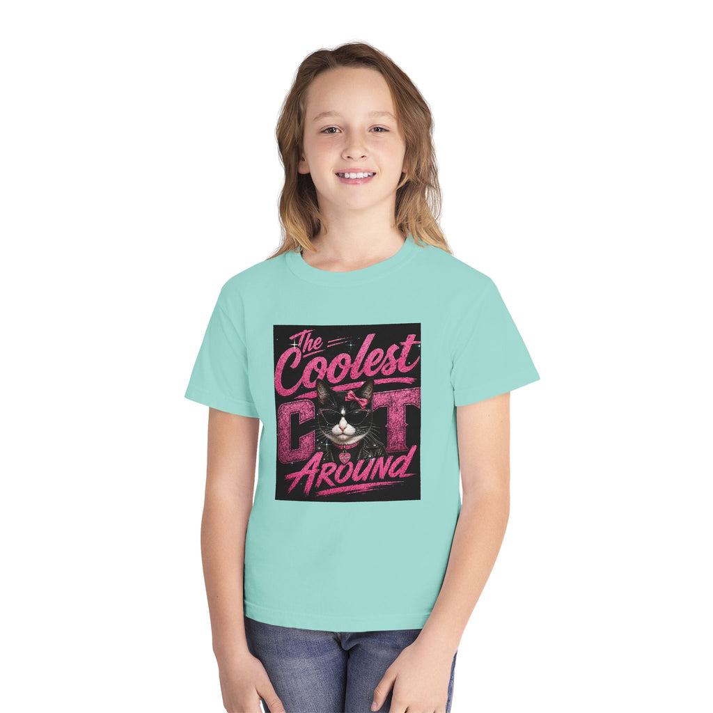 Youth Tee — "The Coolest Cat Around" Graphic Cat Shirt