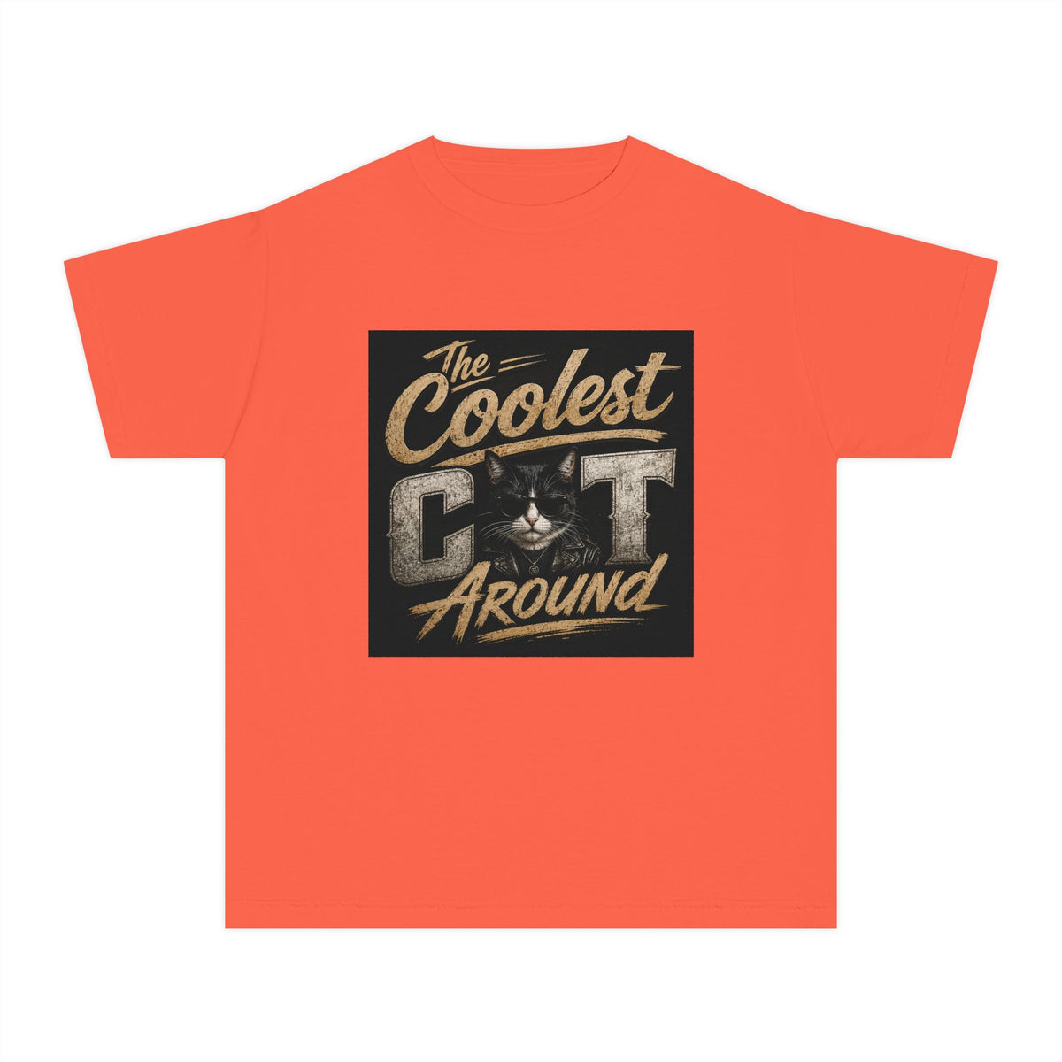 Youth Tee - "The Coolest Cat Around" Retro Graphic Cat Shirt