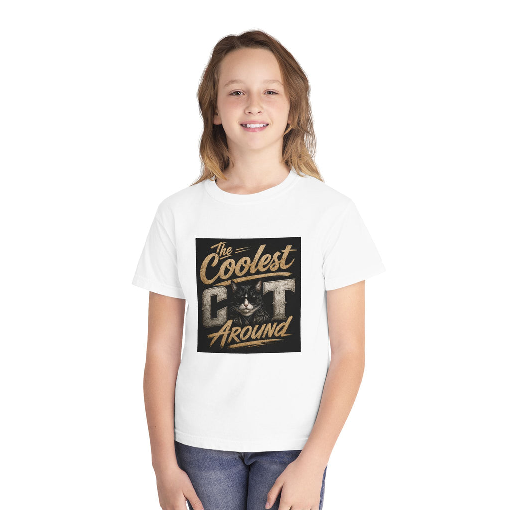 Youth Tee - "The Coolest Cat Around" Retro Graphic Cat Shirt