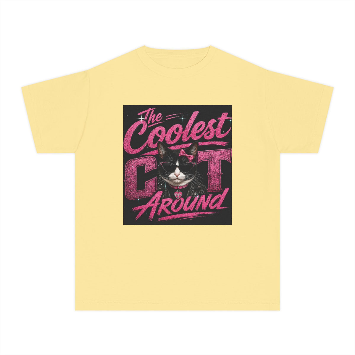 Youth Tee — "The Coolest Cat Around" Graphic Cat Shirt