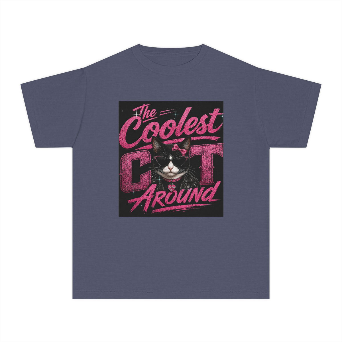 Youth Tee — "The Coolest Cat Around" Graphic Cat Shirt