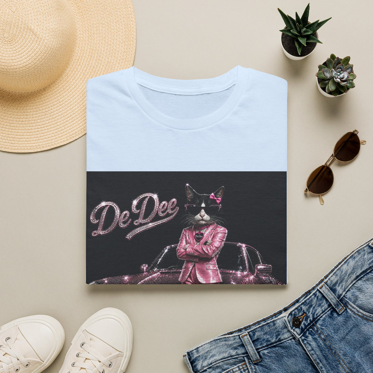 Cool Cat sparkles pink car Motivational T-Shirt — "Stay Cool. Work Hard. Never Quit."