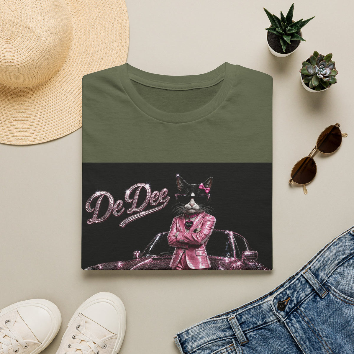 Cool Cat sparkles pink car Motivational T-Shirt — "Stay Cool. Work Hard. Never Quit."