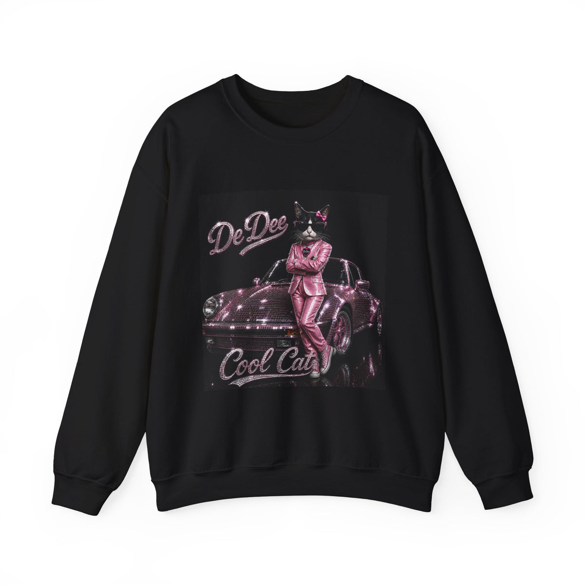 Cool Cat sparkles car Sweatshirt Pink DeDee— Retro Cat Graphic Crewneck