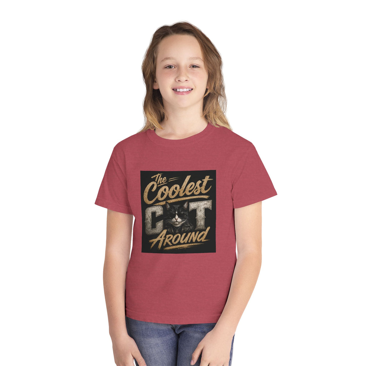 Youth Tee - "The Coolest Cat Around" Retro Graphic Cat Shirt