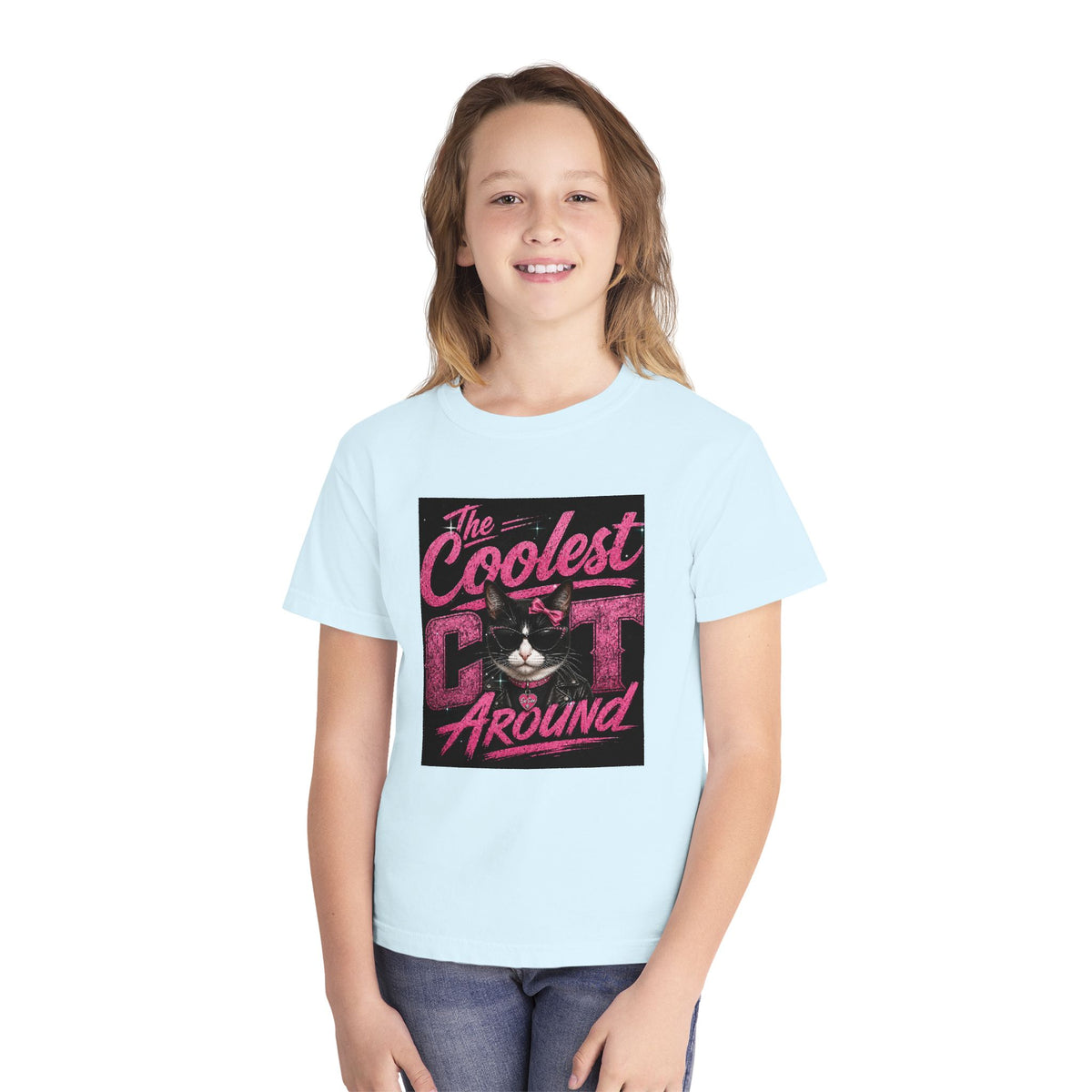 Youth Tee — "The Coolest Cat Around" Graphic Cat Shirt