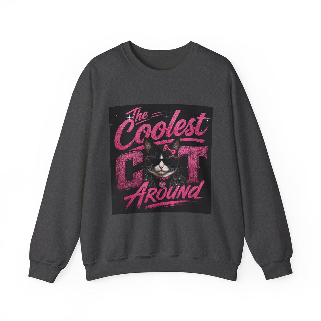 Coolest Cat Around Sweatshirt — Retro Cat Graphic Crewneck