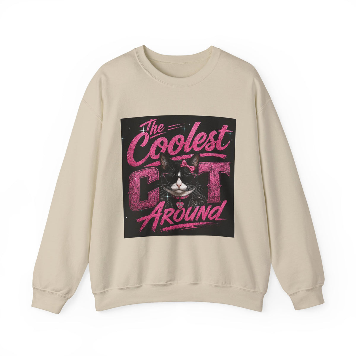 Coolest Cat Around Sweatshirt — Retro Cat Graphic Crewneck