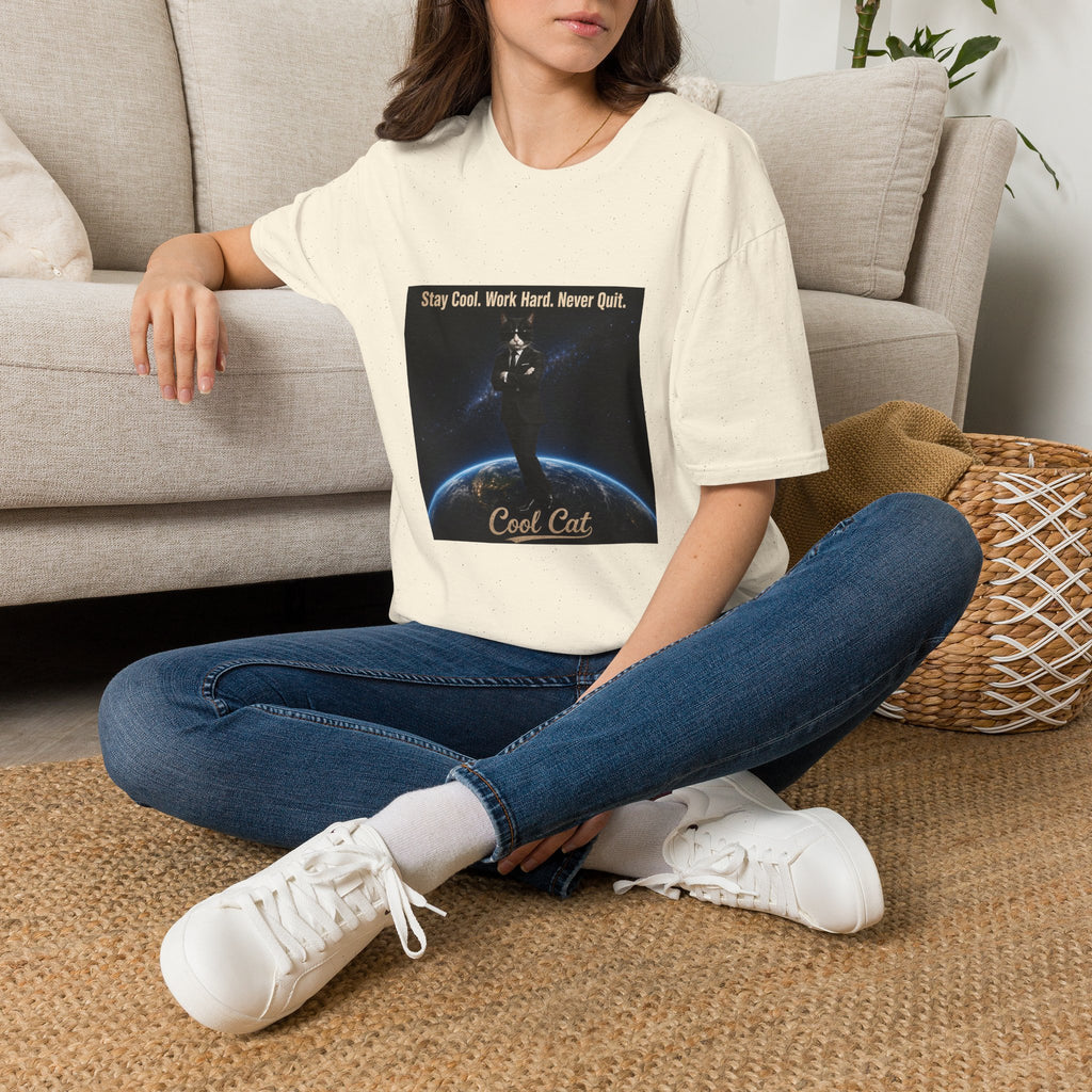 Cool Cat Motivational T-Shirt — "Stay Cool. Work Hard. Never Quit."