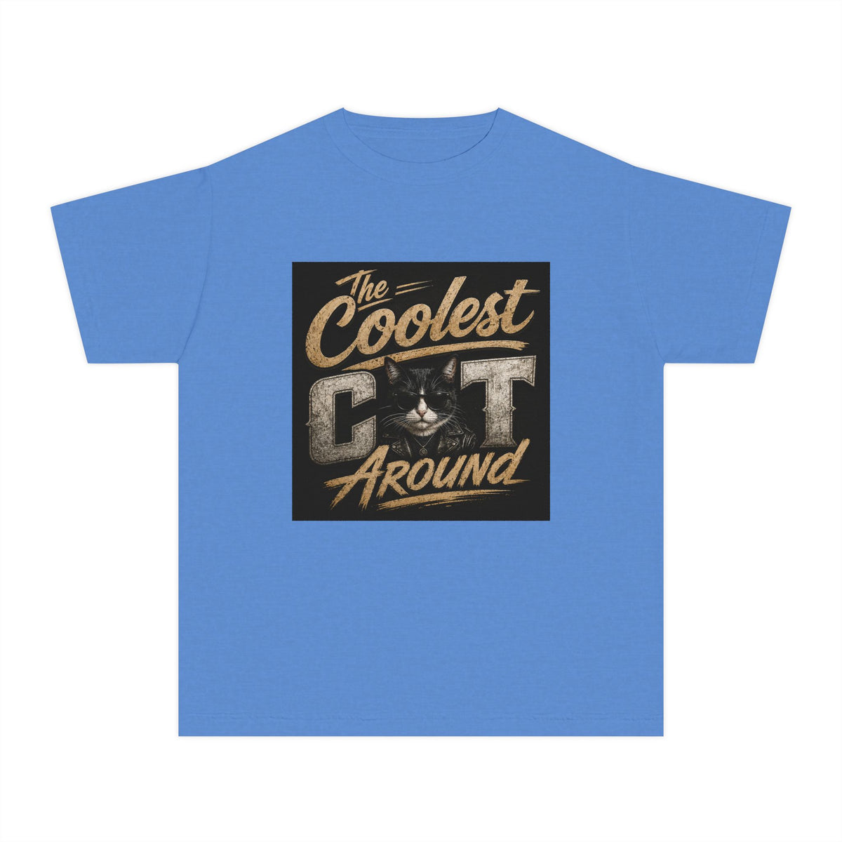 Youth Tee - "The Coolest Cat Around" Retro Graphic Cat Shirt