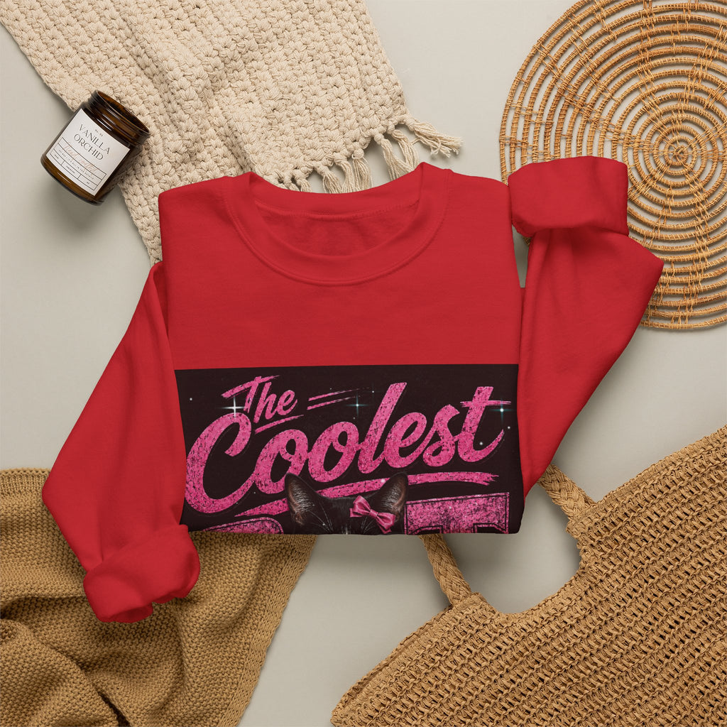 Coolest Cat Around Sweatshirt — Retro Cat Graphic Crewneck