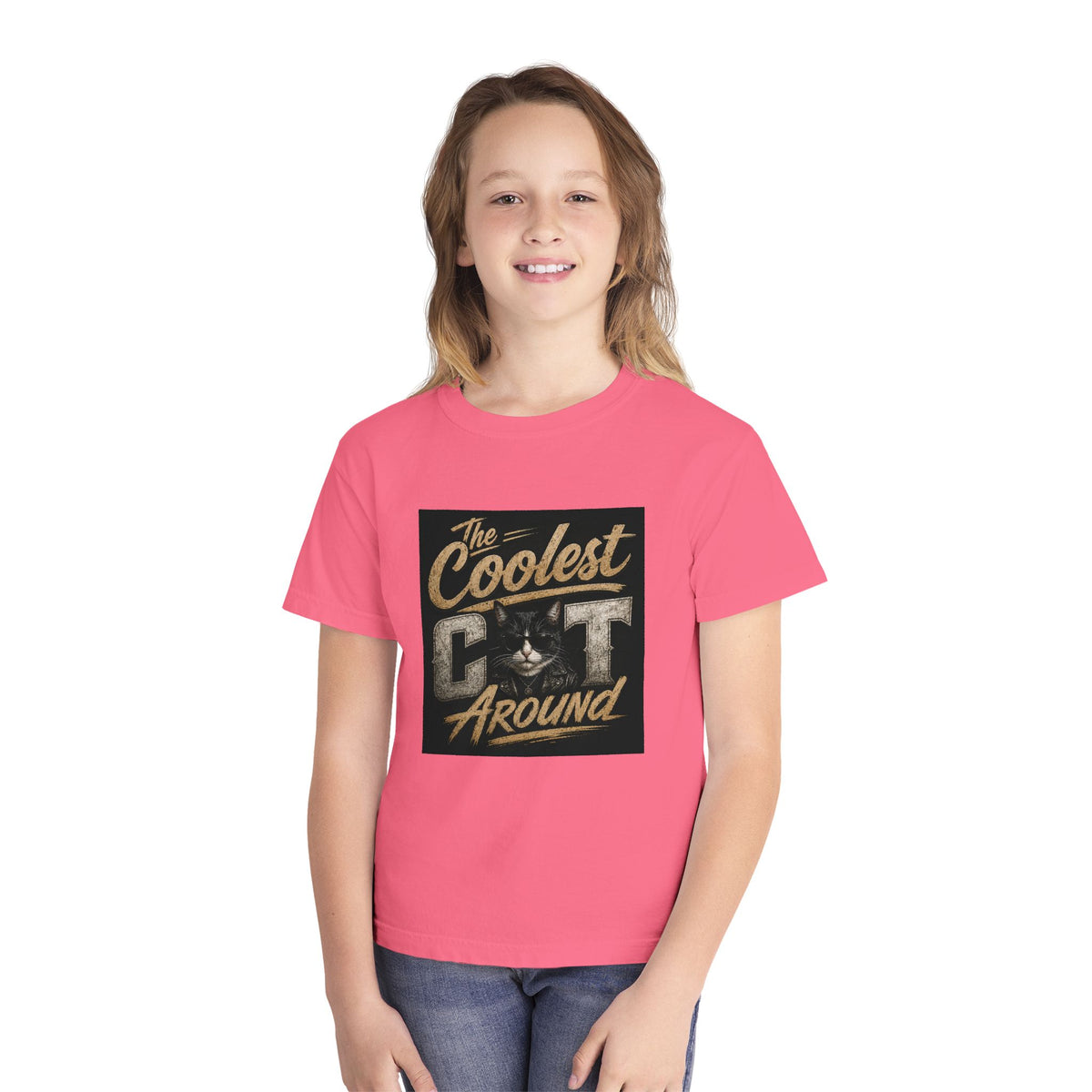 Youth Tee - "The Coolest Cat Around" Retro Graphic Cat Shirt