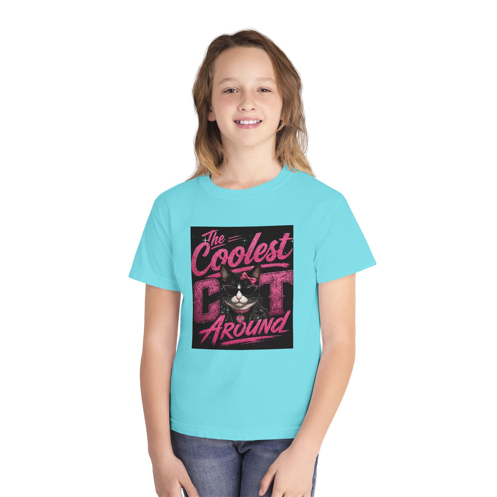 Youth Tee — "The Coolest Cat Around" Graphic Cat Shirt
