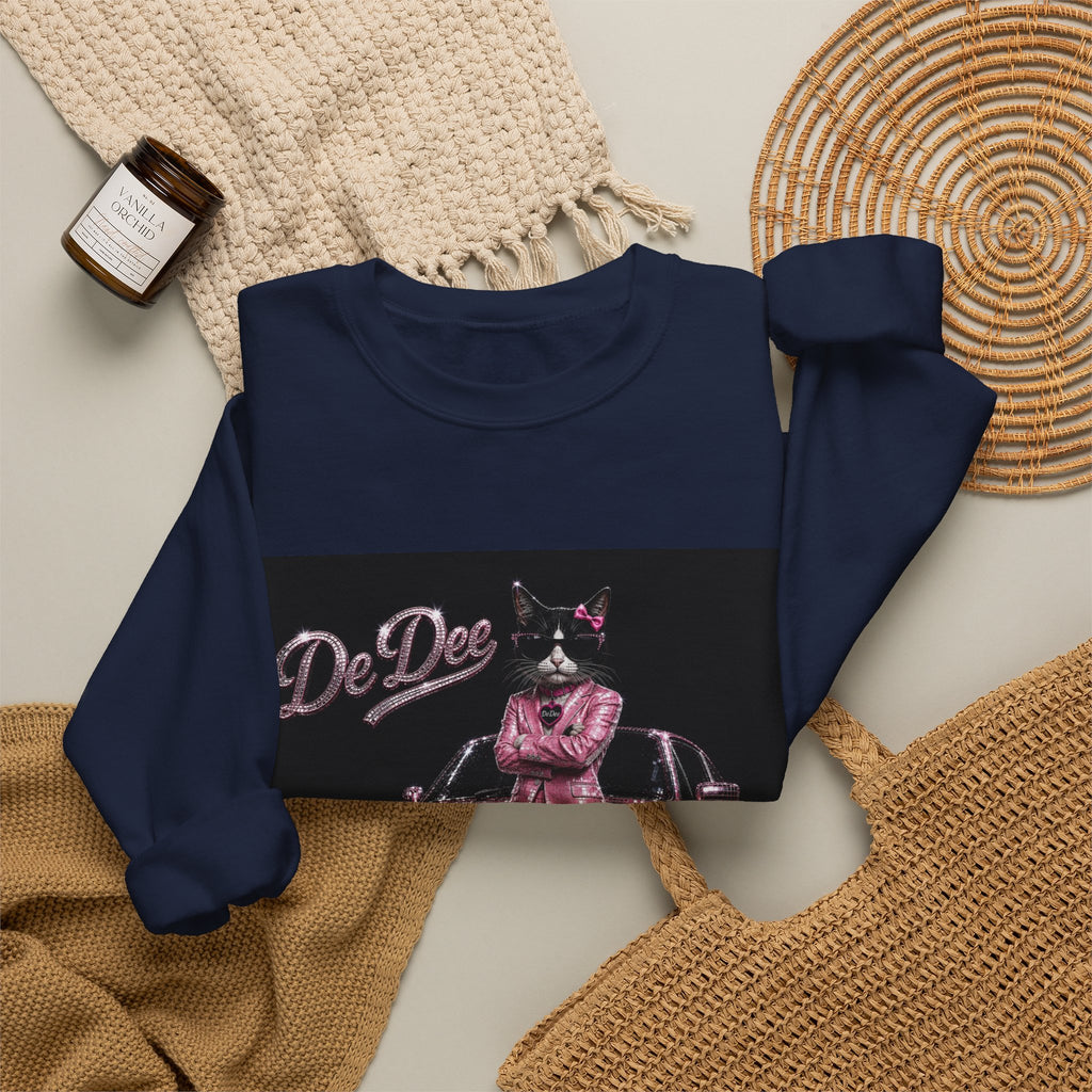 Cool Cat sparkles car Sweatshirt Pink DeDee— Retro Cat Graphic Crewneck