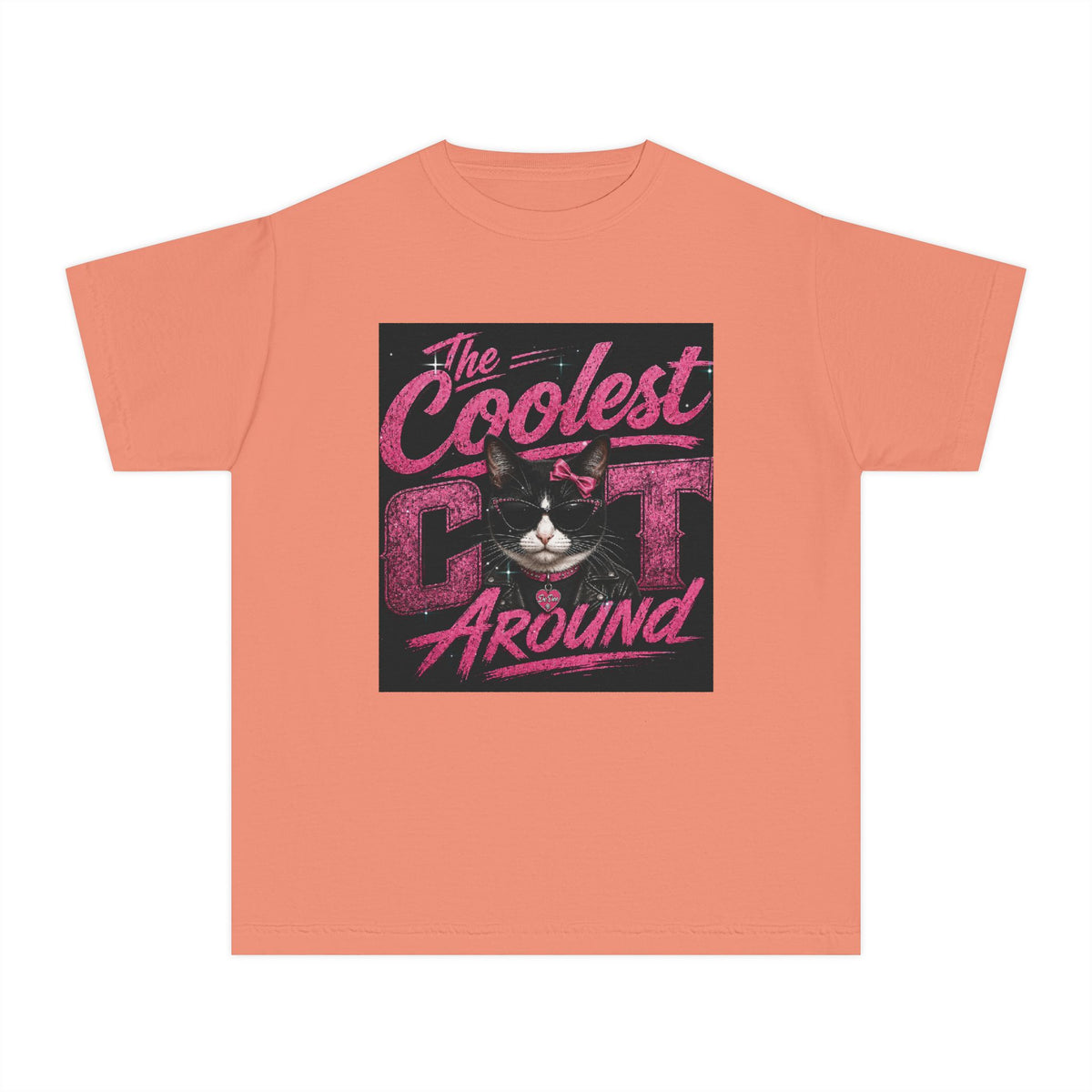 Youth Tee — "The Coolest Cat Around" Graphic Cat Shirt