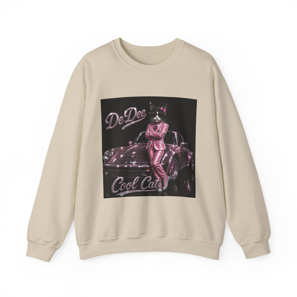 Cool Cat sparkles car Sweatshirt Pink DeDee— Retro Cat Graphic Crewneck
