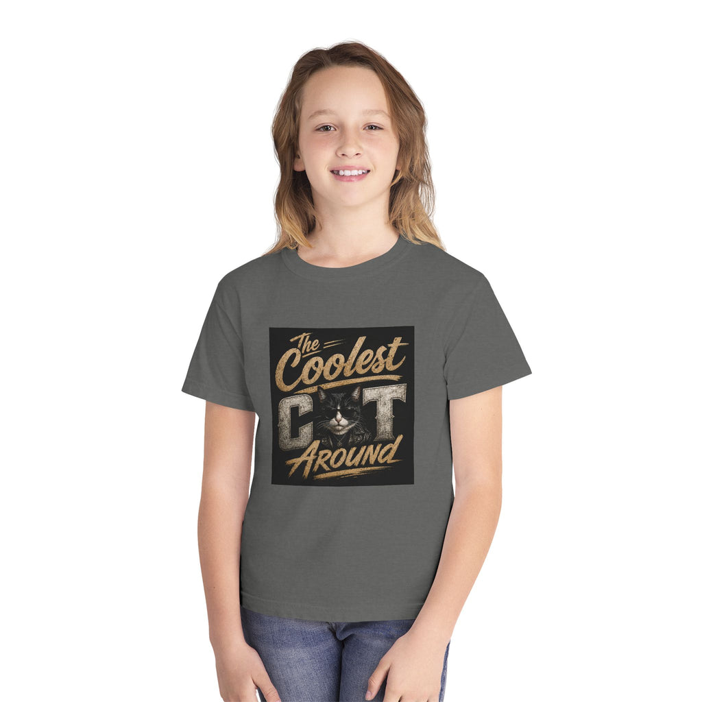 Youth Tee - "The Coolest Cat Around" Retro Graphic Cat Shirt
