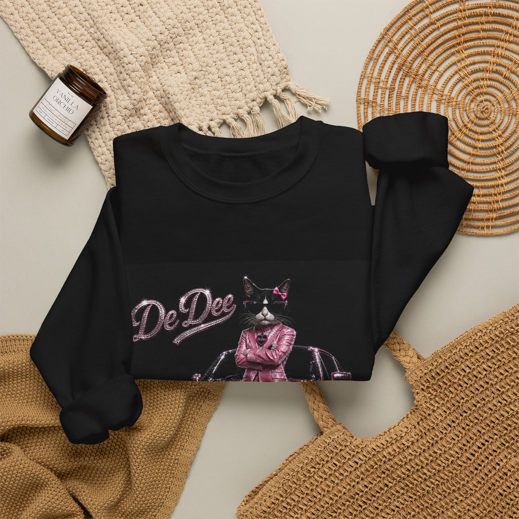 Cool Cat sparkles car Sweatshirt Pink DeDee— Retro Cat Graphic Crewneck
