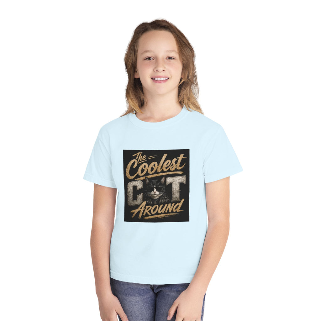 Youth Tee - "The Coolest Cat Around" Retro Graphic Cat Shirt
