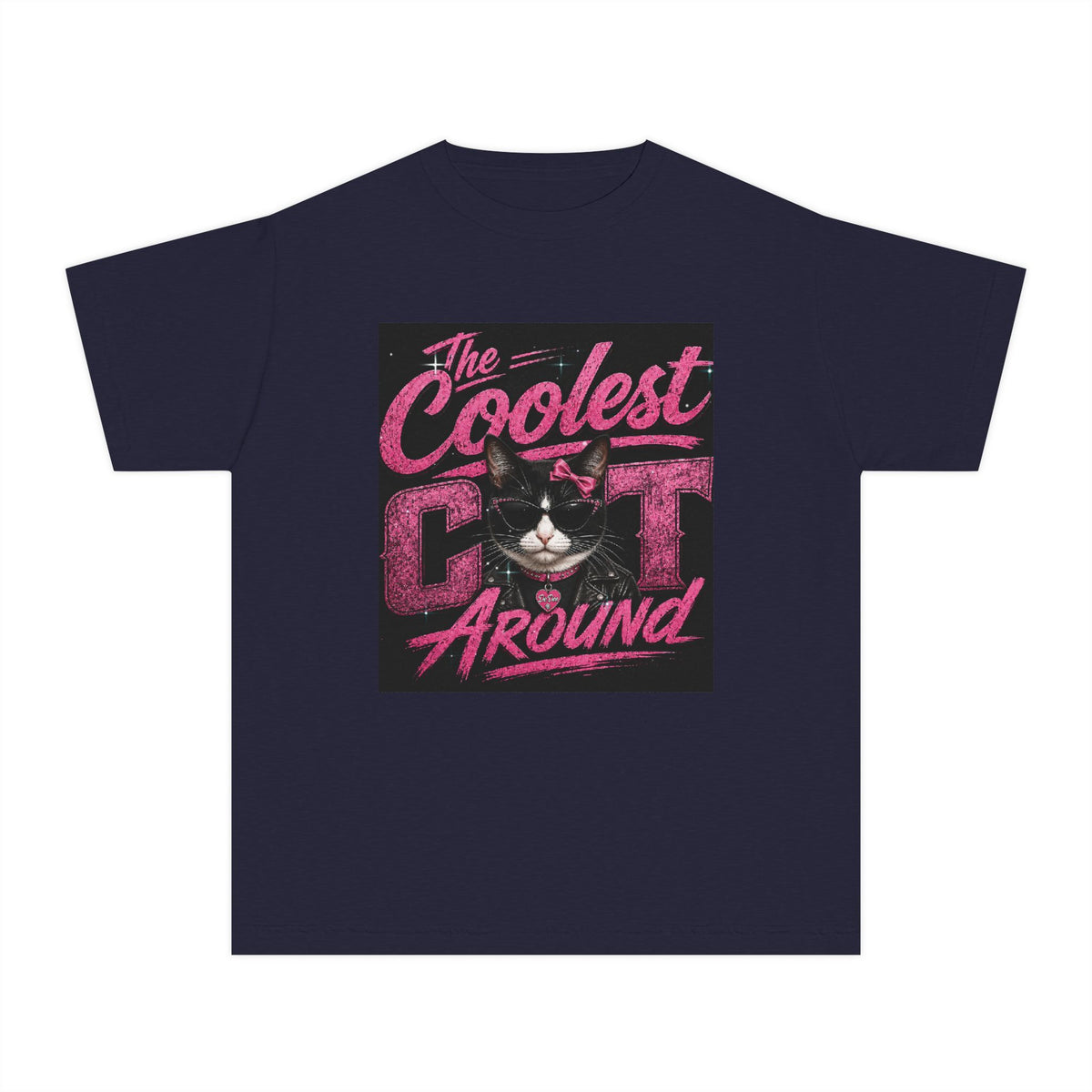 Youth Tee — "The Coolest Cat Around" Graphic Cat Shirt