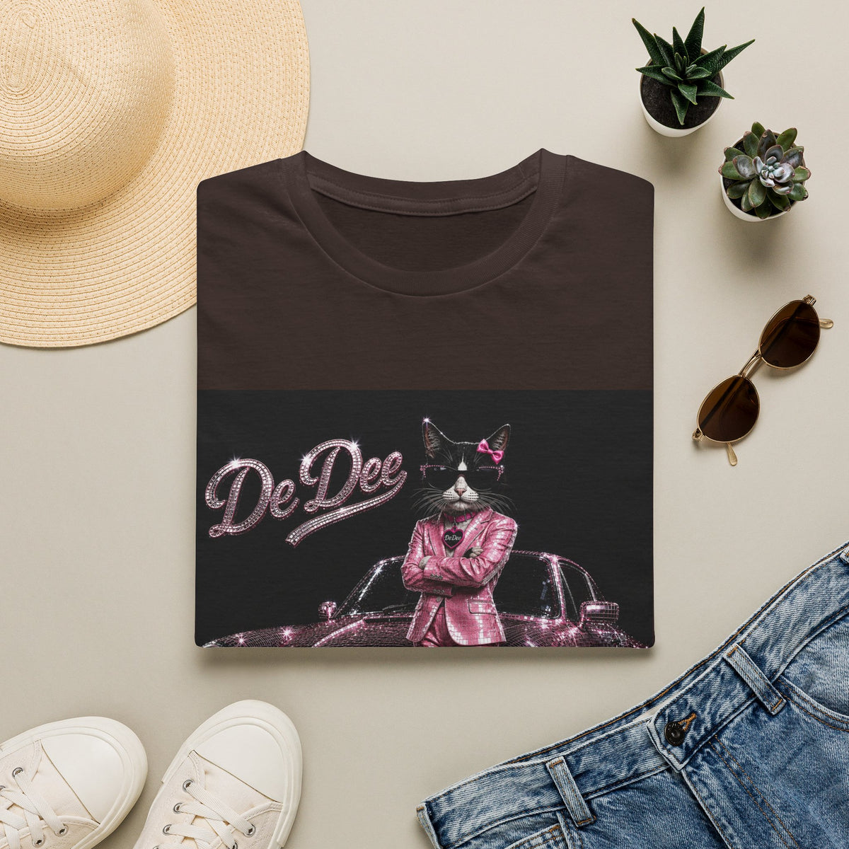Cool Cat sparkles pink car Motivational T-Shirt — "Stay Cool. Work Hard. Never Quit."