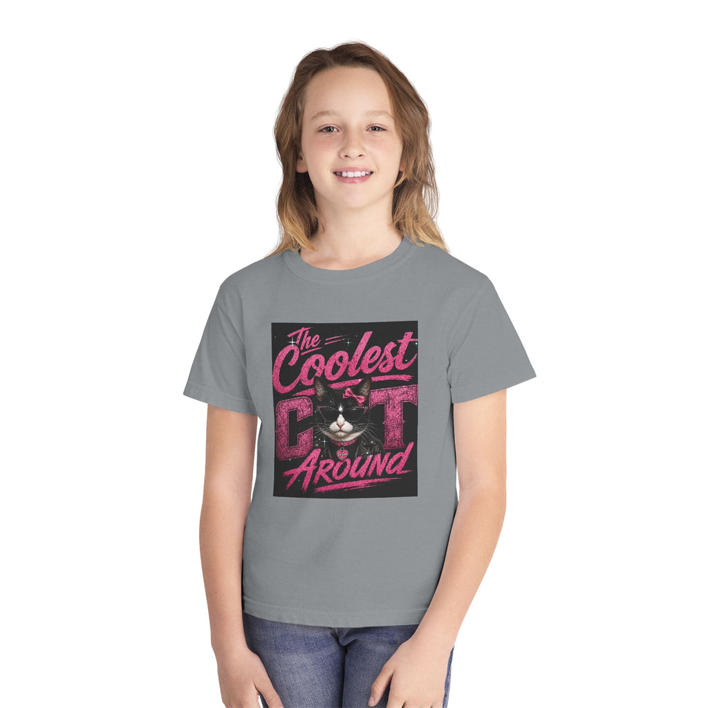 Youth Tee — "The Coolest Cat Around" Graphic Cat Shirt
